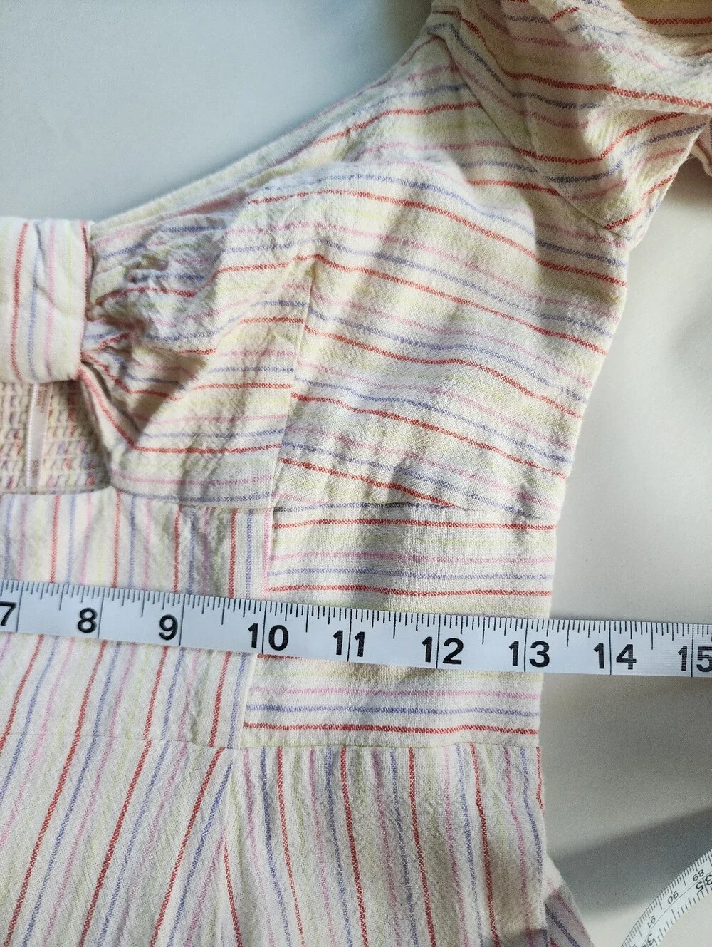 Free People Sunshine Eyes Linen Midi Dress Cream Stripe Puff-Sleeve Size XS